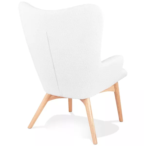 Fauteuil à oreilles tissu bouclé pieds bois naturel RHYS (Beige, Blanc)