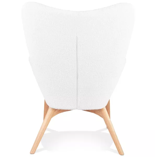 Fauteuil à oreilles tissu bouclé pieds bois naturel RHYS (Beige, Blanc)