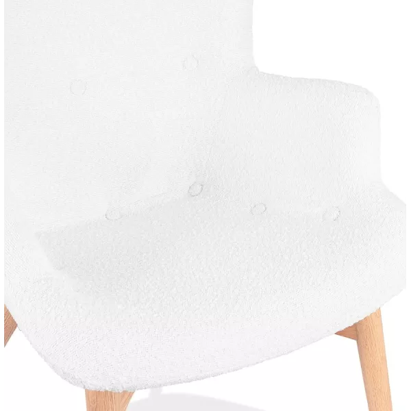 Fauteuil à oreilles tissu bouclé pieds bois naturel RHYS (Beige, Blanc)