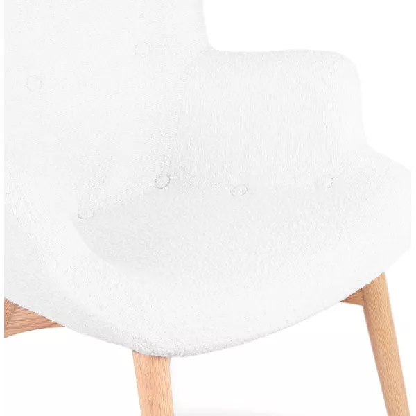 Fauteuil à oreilles tissu bouclé pieds bois naturel RHYS (Beige, Blanc)