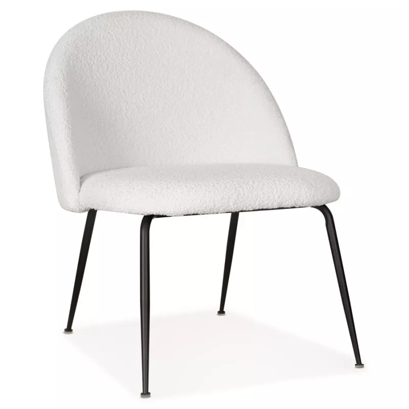 Fauteuil lounge design tissu bouclé et pieds e métal noir ARTHUS (Blanc, Noir)