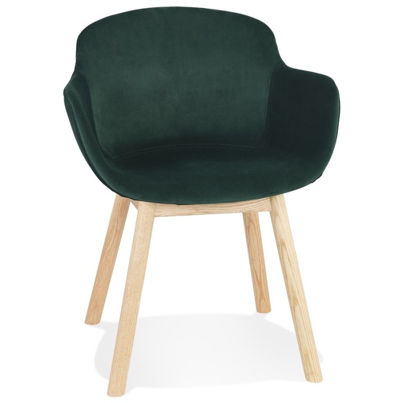 Chaise accoudoirs FRIDA en velours vert et pieds bois naturel