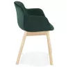 Chaise accoudoirs FRIDA en velours vert et pieds bois naturel