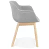 Chaise accoudoirs LAMBIC en tissu gris clair et pieds bois naturel