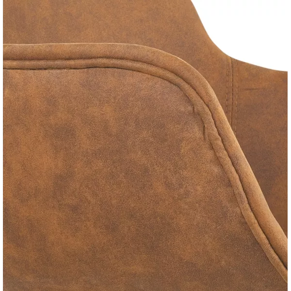 Chaise accoudoirs RUPERT en microfibre brune et pieds bois naturel