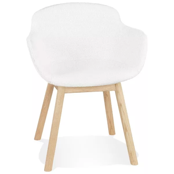 Chaise accoudoirs MOUTOU en tissu bouclé blanc et pieds bois naturel