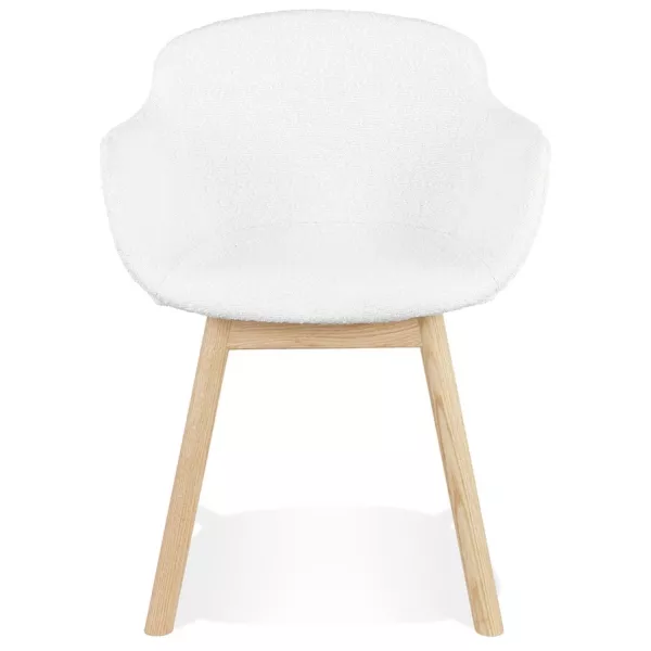 Chaise accoudoirs MOUTOU en tissu bouclé blanc et pieds bois naturel