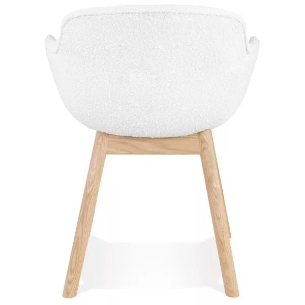 Chaise accoudoirs MOUTOU en tissu bouclé blanc et pieds bois naturel