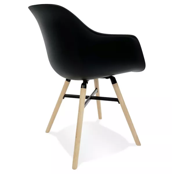 Chaise accoudoirs MELIS noire pieds métal et bois naturel