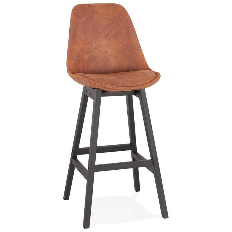 Tabouret de bar ASPEN en microfibre brune et pieds bois noir