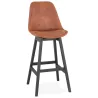 Tabouret de bar ASPEN en microfibre brune et pieds bois noir