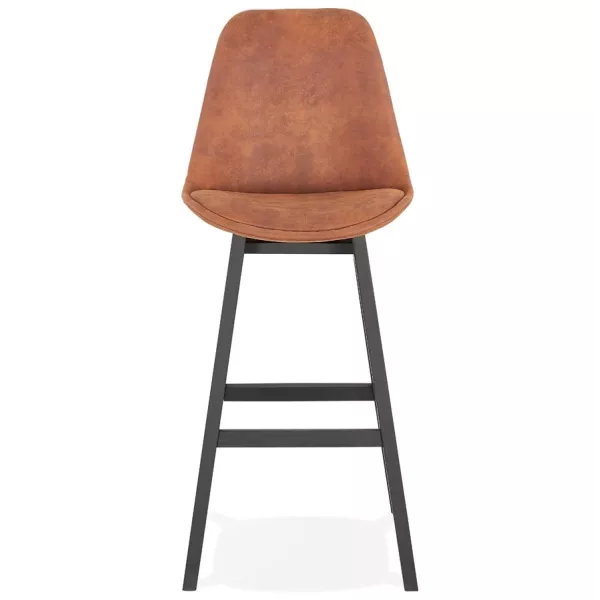 Tabouret de bar ASPEN en microfibre brune et pieds bois noir