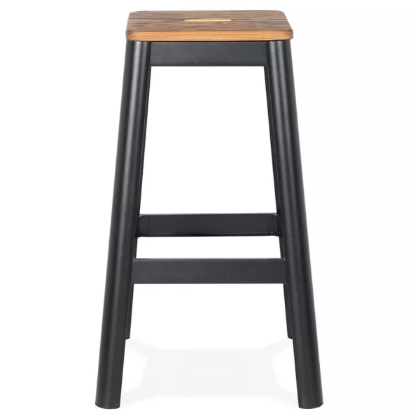 Tabouret haut style industriel LIDYA structure métal noir et assise bois