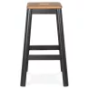 Tabouret haut style industriel LIDYA structure métal noir et assise bois