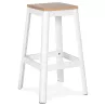 Tabouret haut style industriel LIDYA structure métal blanc et assise bois