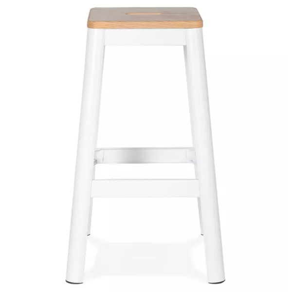 Tabouret haut style industriel LIDYA structure métal blanc et assise bois