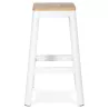 Tabouret haut style industriel LIDYA structure métal blanc et assise bois