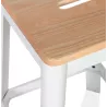 Tabouret haut style industriel LIDYA structure métal blanc et assise bois