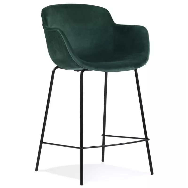 Tabouret snack mi-hauteur design avec accoudoirs en velours pieds métal noir CHIL MINI (Noir, Vert)