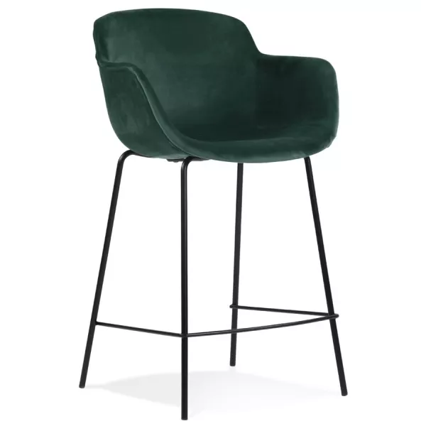 Tabouret snack mi-hauteur design avec accoudoirs en velours pieds métal noir CHIL MINI (Noir, Vert)