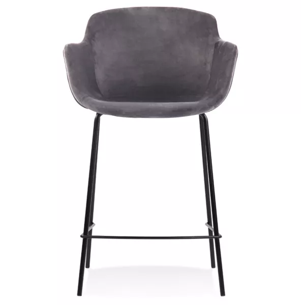 Tabouret snack mi-hauteur design avec accoudoirs en velours pieds métal noir CHIL MINI (Gris, Noir)