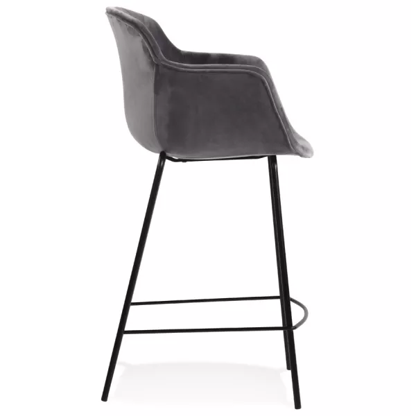 Tabouret snack mi-hauteur design avec accoudoirs en velours pieds métal noir CHIL MINI (Gris, Noir)