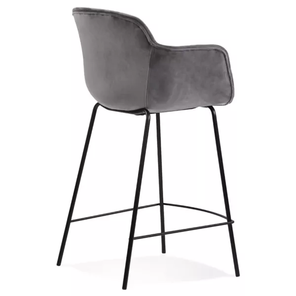 Tabouret snack mi-hauteur design avec accoudoirs en velours pieds métal noir CHIL MINI (Gris, Noir)