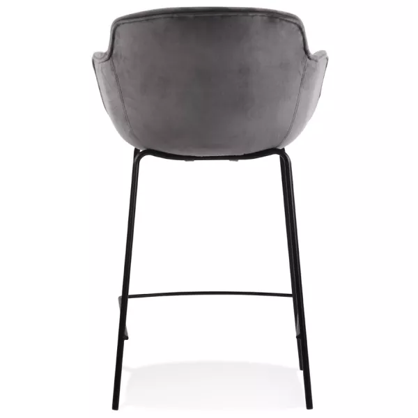 Tabouret snack mi-hauteur design avec accoudoirs en velours pieds métal noir CHIL MINI (Gris, Noir)