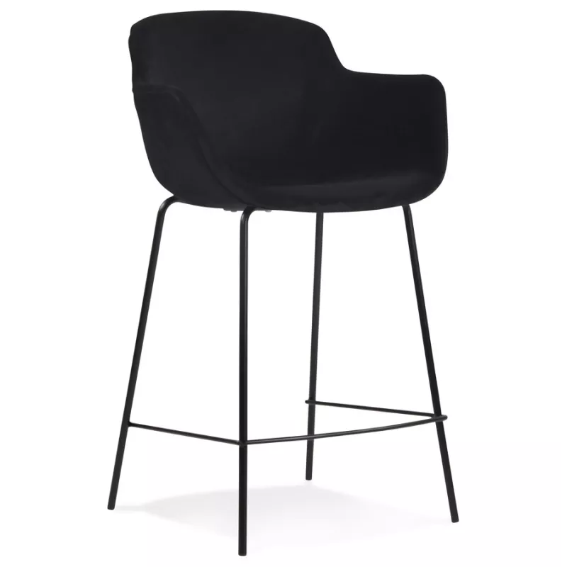 Tabouret snack mi-hauteur design avec accoudoirs en velours pieds métal noir CHIL MINI (Noir)