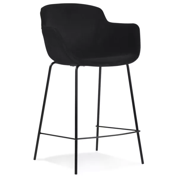 Tabouret snack mi-hauteur design avec accoudoirs en velours pieds métal noir CHIL MINI (Noir)