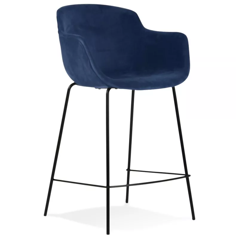 Tabouret snack mi-hauteur design avec accoudoirs en velours pieds métal noir CHIL MINI (Bleu, Noir)