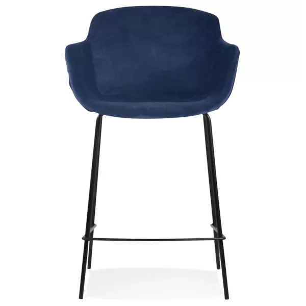 Tabouret snack mi-hauteur design avec accoudoirs en velours pieds métal noir CHIL MINI (Bleu, Noir)