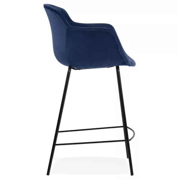 Tabouret snack mi-hauteur design avec accoudoirs en velours pieds métal noir CHIL MINI (Bleu, Noir)