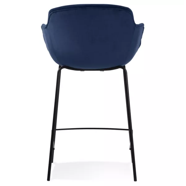 Tabouret snack mi-hauteur design avec accoudoirs en velours pieds métal noir CHIL MINI (Bleu, Noir)