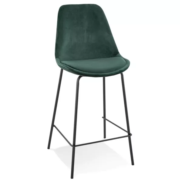 Tabouret snack mi-hauteur SPARK MINI en velours vert et pieds métal noir