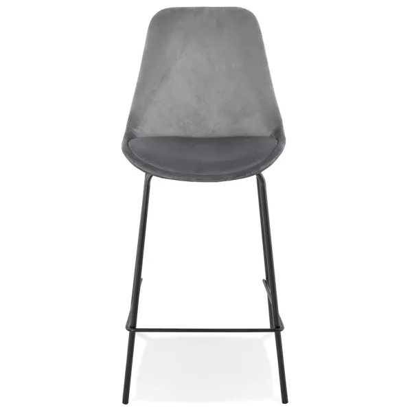 Tabouret snack mi-hauteur SPARK MINI en velours gris et pieds métal noir