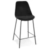 Tabouret snack mi-hauteur SPARK MINI en velours noir et pieds métal noir