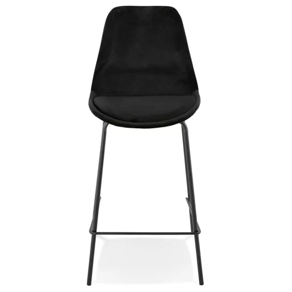 Tabouret snack mi-hauteur SPARK MINI en velours noir et pieds métal noir