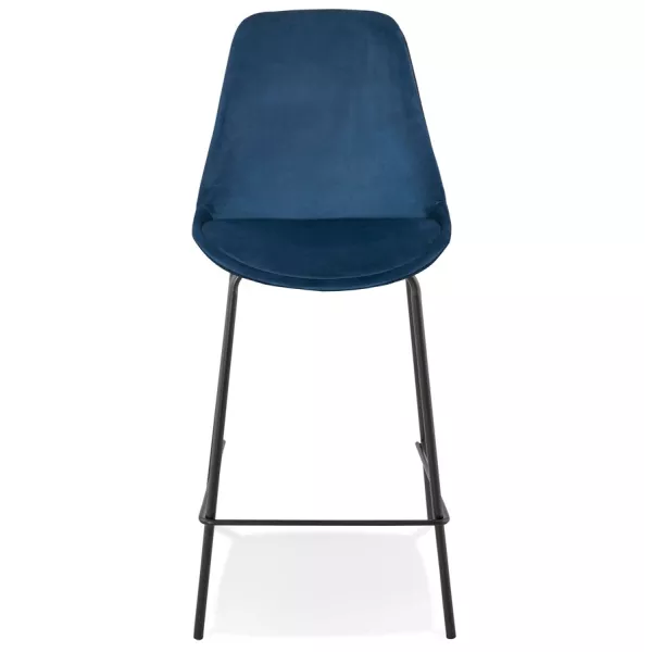 Tabouret snack mi-hauteur SPARK MINI en velours bleu et pieds métal noir