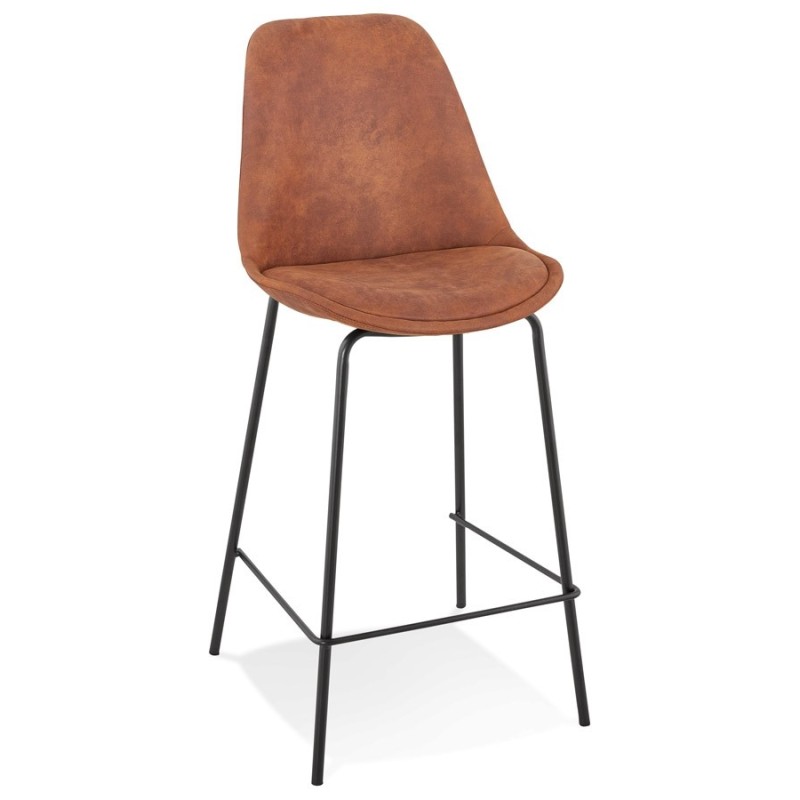 Tabouret snack mi-hauteur TAO MINI en microfibre brune et pieds métal noir