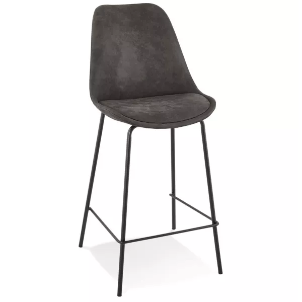 Tabouret snack mi-hauteur TAO MINI en microfibre grise et pieds métal noir