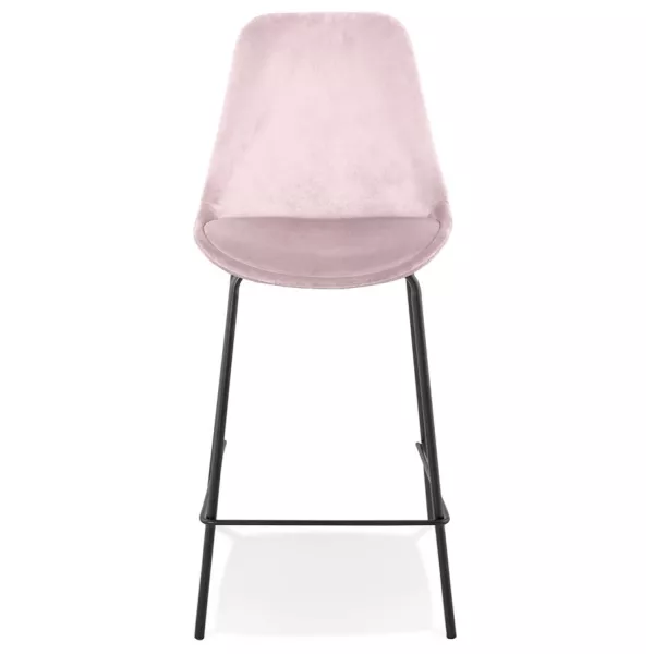 Tabouret snack mi-hauteur SPARK MINI en velours rose et pieds métal noir