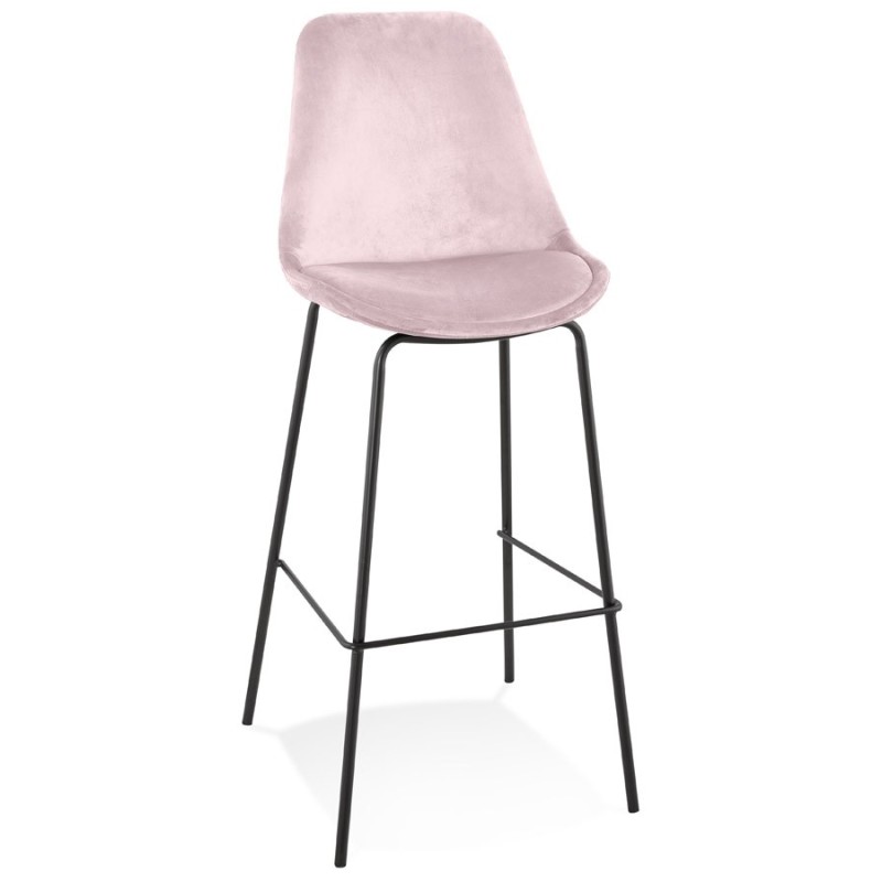 Tabouret de bar SPARK en velours rose et pieds métal noir