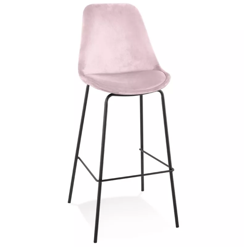 Tabouret de bar SPARK en velours rose et pieds métal noir