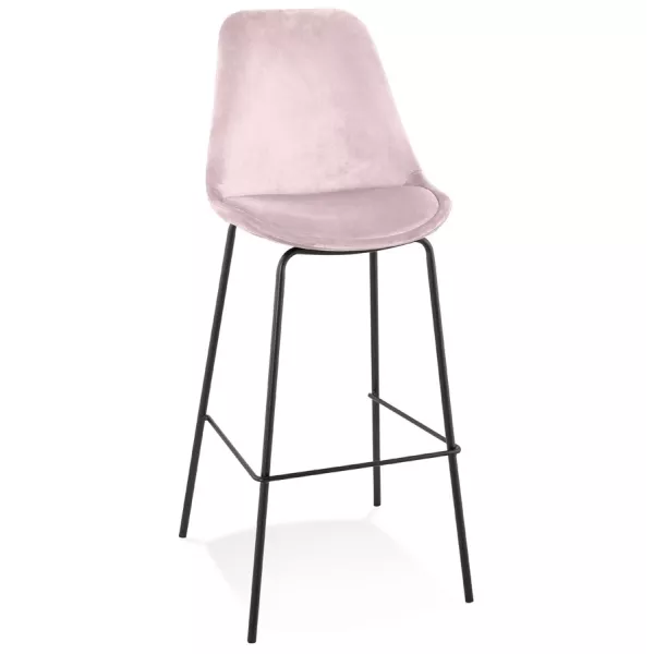 Tabouret de bar SPARK en velours rose et pieds métal noir