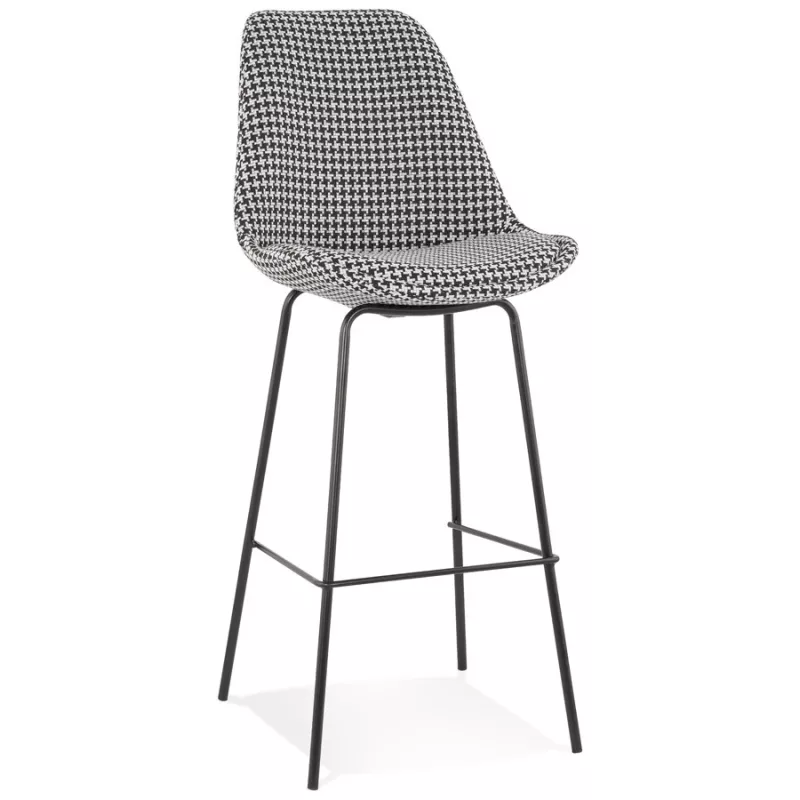 Tabouret de bar SPARK en tissu pied de poule et pieds métal noir