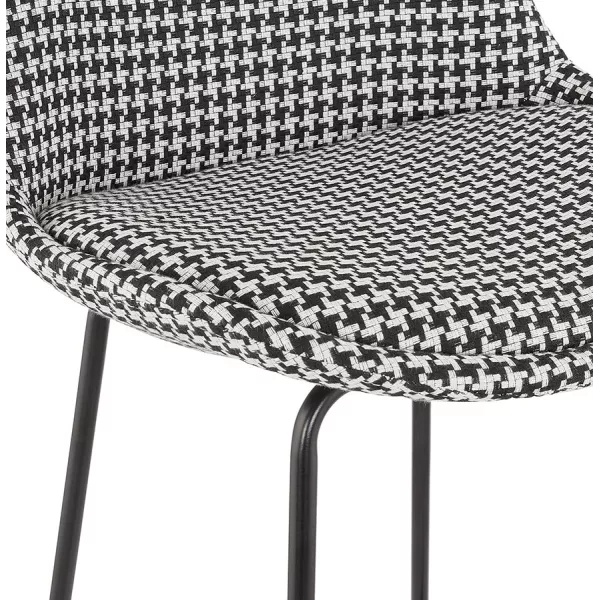 Tabouret de bar SPARK en tissu pied de poule et pieds métal noir