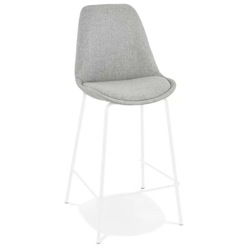 Tabouret snack mi-hauteur ALOE MINI en tissu gris pied métal blanc