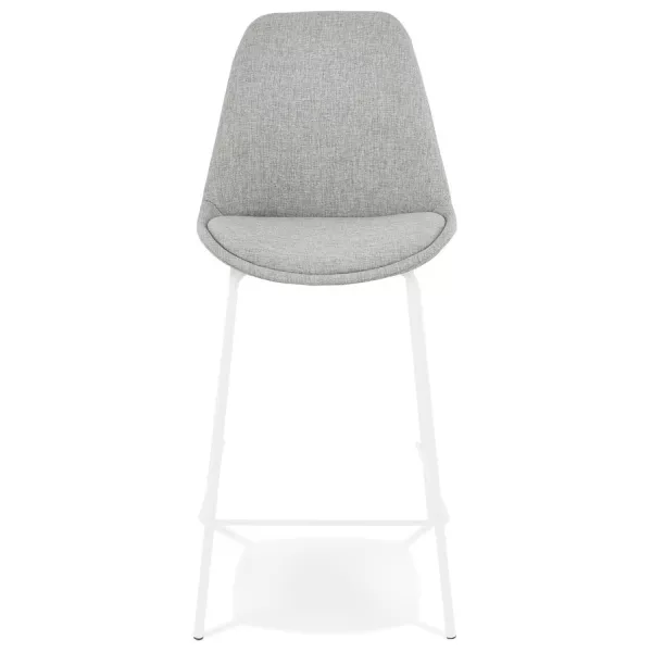 Tabouret snack mi-hauteur ALOE MINI en tissu gris pied métal blanc