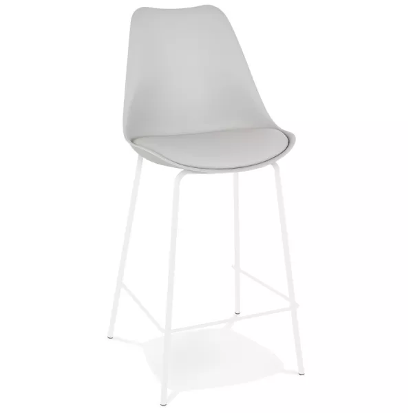 Tabouret snack mi-hauteur LEMON MINI gris pied métal blanc